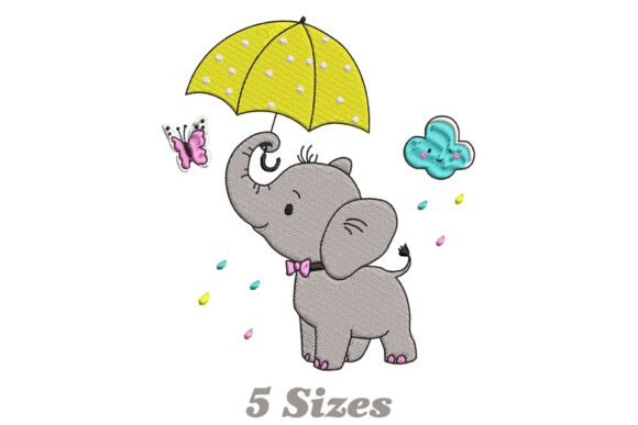 Baby Elephant Holding an Umbrella Embroidery