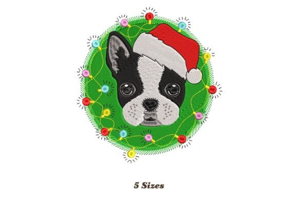 Boston Terrier Dog Christmas Embroidery