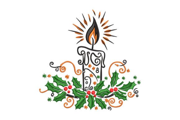 Christmas Candle and Holly Embroidery Design Review