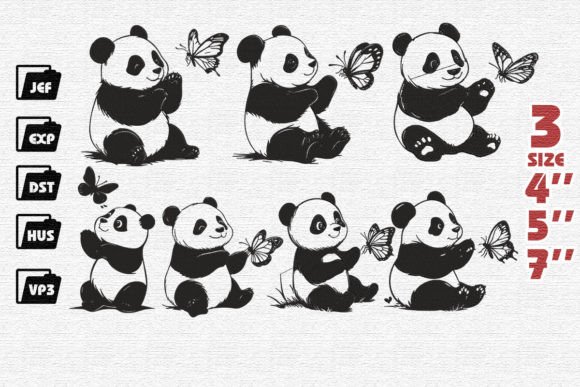 Cute Pandas Playing with Butterfly Embroidery Review
