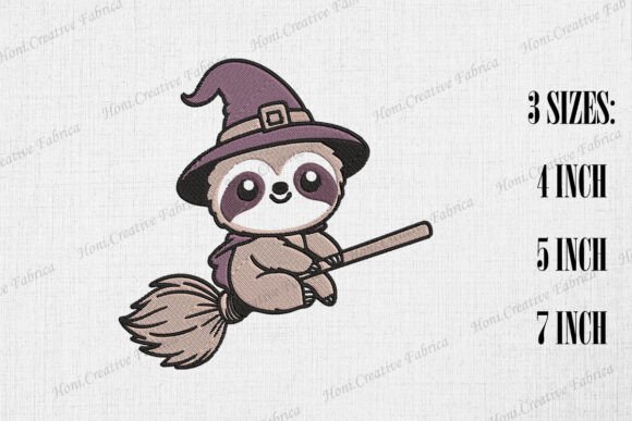 Cute Witch Sloth Riding Broom Embroidery Review