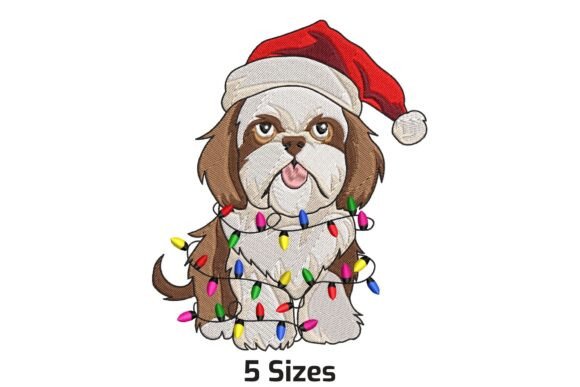 Lighting Shih Tzu Dog Christmas Embroidery